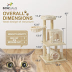 Tall Cat Tree for Indoor Large Cats or Kittens, Multi-Level Cat Activity Tree with Scratching Posts, Hammock, Cat Cave Condo, Modern Cute Small Cat Climbing Tower with Widened Perch