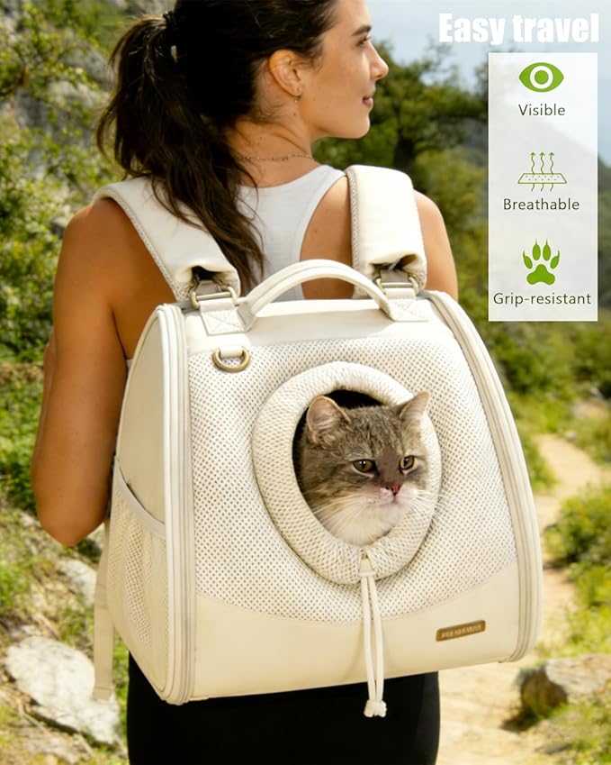 Pet Dog & Cat Chest Carrier Backpack,Adjustable Ventilated Carrier for Small Dogs Cats,Front Facing Puppy Carrier Backpack,Lightweight Doggy Backpack for Travel Hiking Outdoor (Beige)