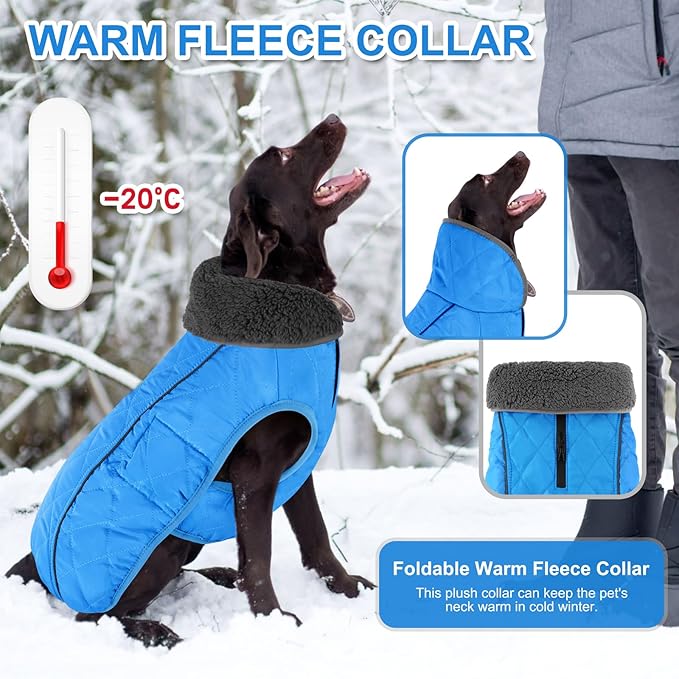 Doglay Dog Coat, Waterproof Dog Jacket Pet Winter Coat for Cold Weather with Thicken Furry Collar, Reflective Puppy Winter Jacket Warm Fleece Lining for Small Medium Large Pets