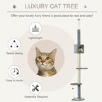 PawHut 85.5" Cat Tree Height Adjustable Floor-to-Ceiling 4-Tier Kitty Climbing Activity Center Condo Cat Toy with Scratching Post Hanging Balls Play Rest Post Pet Furniture Grey