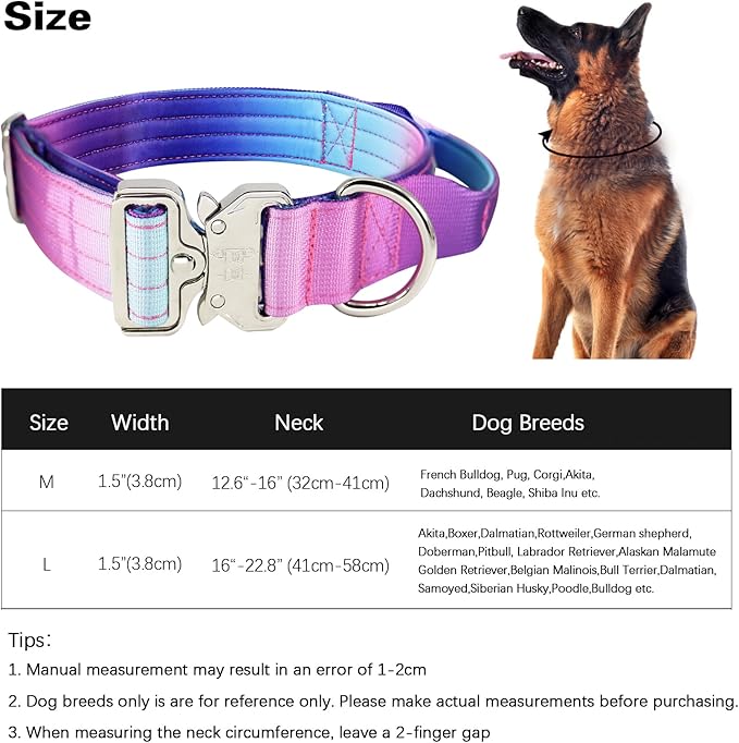 Tactical Dog Collar, 1.5" Wide Thick Heavy Duty Dog Collar with Handle, Soft Neoprene Padded Military-Grade Nylon Training Collar with Quick Release Metal Buckle for Large Dogs(Purple, L,XL)