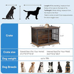 Petrova 47" Dog Crate Furniture for Large/Medium Dogs, Heavy Duty Dog Kennel Indoor with Name Tag, Wooden Dog Cage with Sliding Barn Door, Decorate House as TV Stand, End Table, Brown