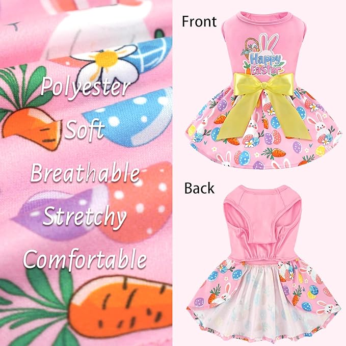 XPUDAC Happy Easter Day Dog Dress for Small Dogs Girl Bunny Eggs Tulle Holiday Puppy Clothes Pet Outfit, Cat Costume -XX-Small