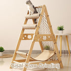 Wooden Cat Tree, Cat Tree House, Triangle Design with Cat Hammock & Sisal Scratch Post & Feather Toys, Solid Wood Cat Tower (Size : Upgraded Model)