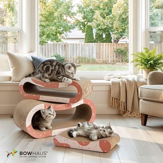 3 in 1 Cat Scratch Board, Cat Scratcher Lounger for Indoor Cat, Cardboard Cat Scratcher, Durable & Long-Lasting Infinity Cat Scratcher, Reversible Scratching Pads for Protecting Furniture