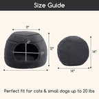 Hollypet Cat Bed Self-Warming 2 in 1 Foldable Kitty Cave House Nest Pet Sleeping Bed for Indoor Cats, Gray Igloo