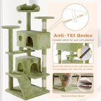 Sweetcrispy 54 Inch Cat Tree Tower, Multi-Level with Cat Scratching Post, Indoor Cat Condo with Climbing Ladder, Plush Toy, Play House for Cat, Green