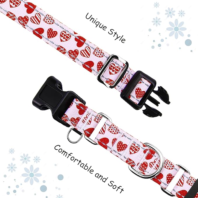 Valentines Reflective Martingale Collar for Dogs with Quick Release Buckle Cute Girl No Pull Dog Collars (Red Heart, XSmall)