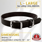 Adityna - Black Leather Dog Collar for Large Dogs - Classic Style, Soft and Strong, Heavy-Duty Top-Grain Leather Collar for Walking, Training, Hiking, and Running (L - Neck: 19-24 inches, Black)