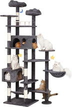 79in Giant Cat Tree for Heavy Duty Big Cats, Large Cat Trees with Scratching Post, Cat Tree Tower with Cat Condos, Hammock & Plush Perch for Maine Coon, Smoky Gray