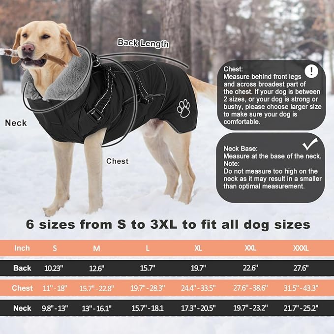Doglay Dog Jacket Waterproof Dog Coat with Harness Built in, Christmas Puppy Winter Coat Reflective Turtleneck Puffer Snow Jackets for Small Medium Large Dogs
