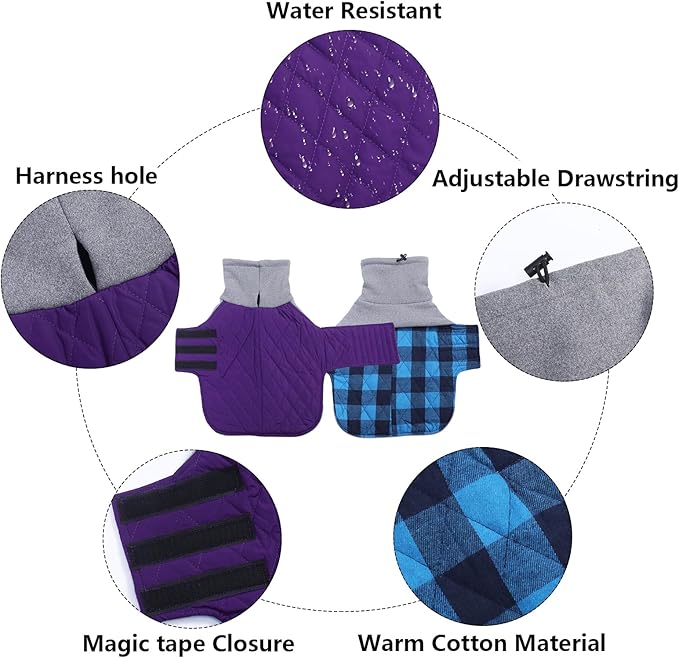 Geyecete Dachshund Coat,Dachshund Winter Coat,Warm Waterproof Windproof, High Neckine String Holes Miniature Dachshund Jacket for Small Dog-Purple-L