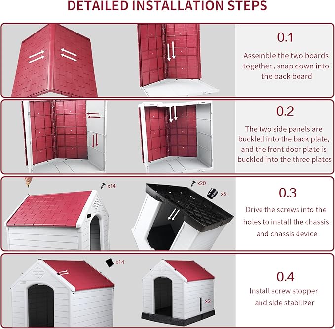 OFIKA Large Dog House Outdoor Indoor,Insulated Plastic Dog House for Small Medium Large Dogs,Durable Waterproof Dog House with Air Vents and Elevated Floor, Ventilate & Easy Clean, Assemble