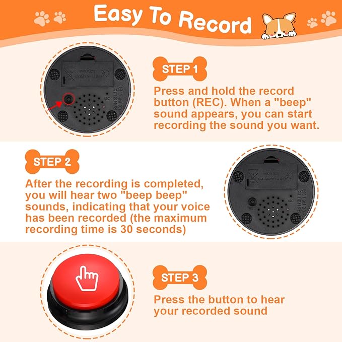 Set of 2 Dog Training Bell Puppy Pet Potty Training Bells Smart Dog Door Bell Voice Recording Button 30 Second Dogs Buttons for Communication Funny Gift for Friend Family Pet Lovers, 2 Colors