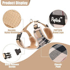 PUPTECK Small Dog Harness and Leash Set, No Pull Adjustable Puppy Cat Harness, Reflective Soft Mesh Pet Vest Small Sized, Beige Plaid, M