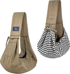 CUBY Dog and Cat Sling Carrier - Hands Free Reversible Pet Papoose Bag - Soft Pouch and Tote Design - Suitable for Puppy, Small Dogs Cats Outdoor Travel(Khaki, Unadjustable Strap)