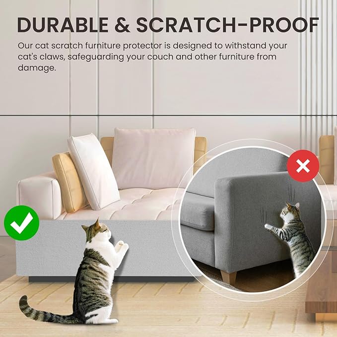 2 Pack Total 12 X 78 Inch Cat Scratch Mat for Cat Couch Furniture and Wall Protector | Trimmable Self-Adhesive Carpet Sisal Cat Scratcher Mat (Grey)