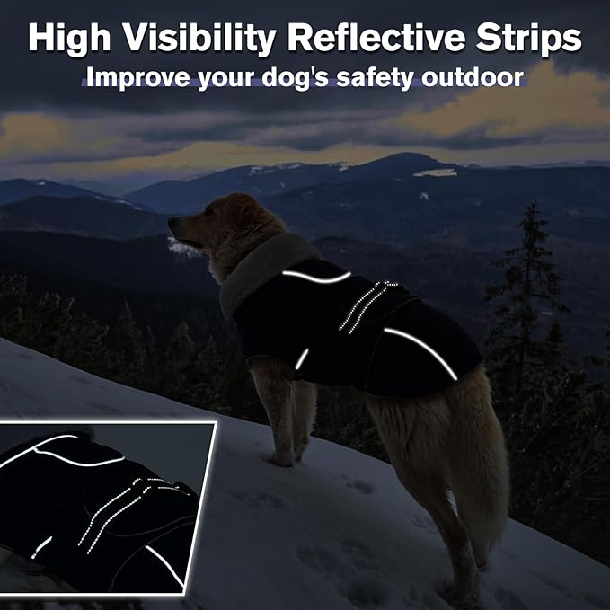 Lelepet Warm Dog Coat Waterproof Dog Jacket for Medium Dogs Reflective Fleece Vest with Adjustable Buckle Hook & Loop Windproof Cold Weather Coats for Small Medium Large Dogs, Navy Blue, M