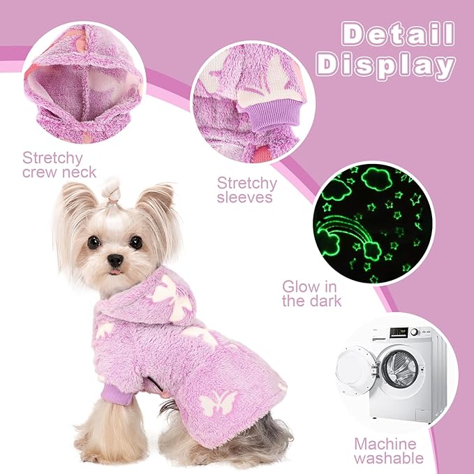Dog Sweater Fleece Dog Hoodie Winter Puppy Clothes for Small Dogs Boy Girl Pet Hoodies Cold Weather Doggie Coats Fall Doggy Sweatshirt for Chihuahua Yorkie Cat Sweater Costume, Purple Butterfly, S