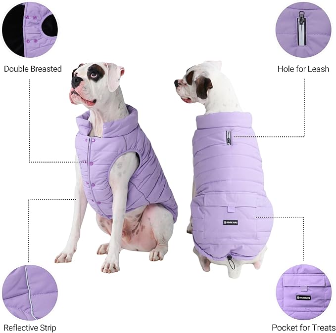Spark Paws Dog Winter Jacket, Water-Resistant Coat, Warm Reflective Windproof Fleece-Interior, for Medium and Large Dogs - Lilac - M