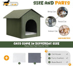 Outdoor Cat House Weatherproof, Insulated Cat Dog Houses for Outdoor/Indoor Cats for Winter, Waterproof Feral Stray Cat Shelter with Warm Cushion for All Seasons, Easy to Assemble, Olive Green