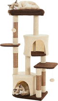 45.3-inch Multi-Level Cat Tree Tower with 3 Soft Platforms & 2 Cat Caves, Fully Wrapped Sisal Scratching Post for Indoor Cats, Dangling Toy, Brown