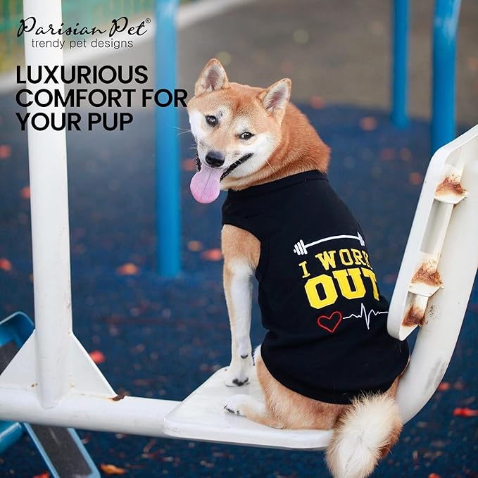 Parisian Pet Dog Shirt – 100% Cotton Shirts for Small Dogs – Black Sleeveless Puppy Clothes – Lightweight and Breathable Pet Apparel – Cool and Stylish Gym Dog Clothes - Stretchy T Shirts for Dogs