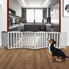 Freestanding Dog Gate Indoor,Doggie Gate Foldable Pet Gates for Doorways,Stairs or Hallways, Wooden Grey Pet Gate for the House, Pet Fence with Support Feet Included,24 "Height-6 Panels
