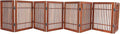 Urnporium Pet Dog Gate Freestanding, Strong Durable Folding Wooden Fence, Portable Acacia Hardwood Safety Barrier for Indoor & Outdoor Use (Brown Pet Gate, 8 Panel 24" Tall)