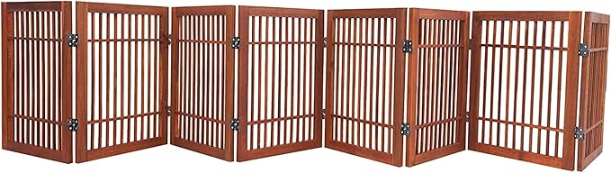 Urnporium Pet Dog Gate Freestanding, Strong Durable Folding Wooden Fence, Portable Acacia Hardwood Safety Barrier for Indoor & Outdoor Use (Brown Pet Gate, 8 Panel 24" Tall)
