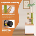PETSITE Cat Tree with Litter Box Enclosure, Multi-Level Modern Cat Tree Tower with Sisal Scratching Posts, Cat Condo, Ladder, Dangling Balls, Interactive Sisal Rope, and Hidden Litter Box