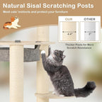 Tangkula Wood Cat Tree, 59 Inch Multi-Level Cat Tower with Top Padded Perch, Hammock, 3 Platforms & Sisal Scratching Posts, Large Modern Cat Tree Tower for Indoor Cats Kittens (59 Inch)