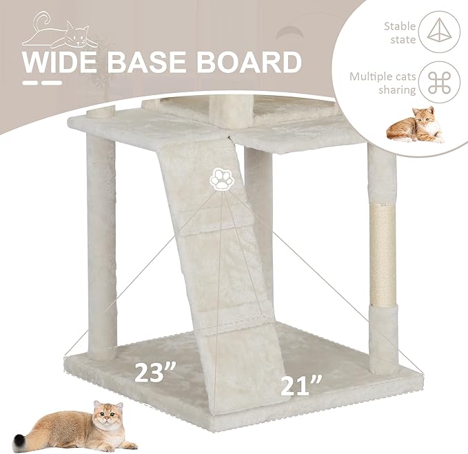 81" Multi-Level Cat Tree Tower with Scratching Posts - Space-Saving Design for Indoor Kittens Toys & Condo, Compact Floor Footprint & Vertical Space for Multi-Cat Homes-Beige