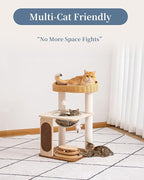 Modern Cat Tree for Large Cats, Modern Cat Tree Tower with Wide Shelves Cotton Scratching Posts, Super Sturdy Base, Cozy Perches, and Interactive Toys for Indoor Kittens 31-Inch