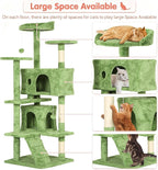 54in Cat Tree Cat Climbing Tower with Scratching Post, Cats House Perch Kitten Tree Condo Wood Playhouse, Pet Trees Tower for Indoor Cats, Green