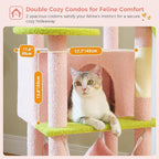 PAWZ Road Tall Cat Tower, 70 Inch Cat Tree with Hammock, 5 Scratching Posts, 2 Condos and a Large Top Perches for Large Cats-Pink