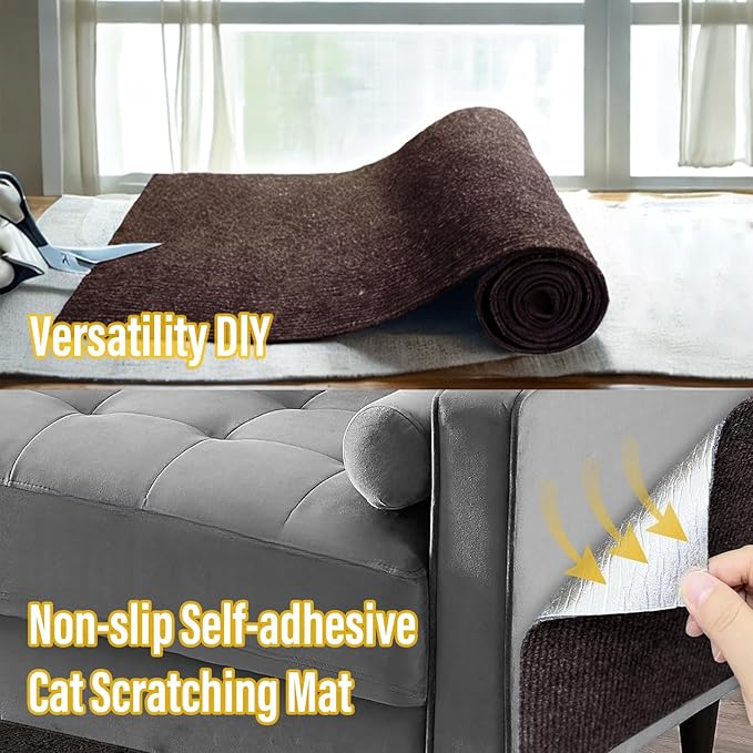 Cat Scratch Couch Furniture Protector, Adhesive Cat Scratch Pad Deterrent for Furniture, DIY Climbing Scratcher for Indoor Cats (Brown, 78.7x15.8 in)