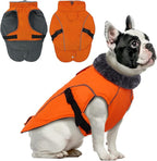 DENTRUN Winter Warm Dog Coat Reflective Jacket with Turtleneck for Cold Weather, Adjustable Buckle Windproof Water Repellent, Thick Snowsuit Fleece Vest for Small, Medium, Large Dogs, Orange, M