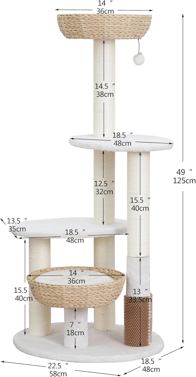 PetPals® Pharaoh 5-Level Cat Tree with Recycled Paper Rope Baskets, Sisal Scratching Posts, Teaser Toy, Massager, Eco-Friendly Boho Cat Furniture for Cats Up to 15 lbs