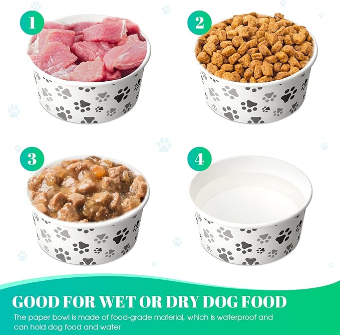 30 Pieces Disposable Dog Bowls 12 oz Small Pet Feeding with Printed Pattern Dishes for Small Pet Paper Food Travel Bowls for Feeding Dogs and Cats Puppies Dry Wet Food Water
