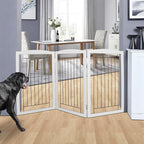 ZJSF Freestanding Foldable Dog Gate for House Extra Wide Wooden Grey Puppy Gate Stairs Dog Gates Doorways Tall Pet Gate 32" Height 3 Panels Pet Fence