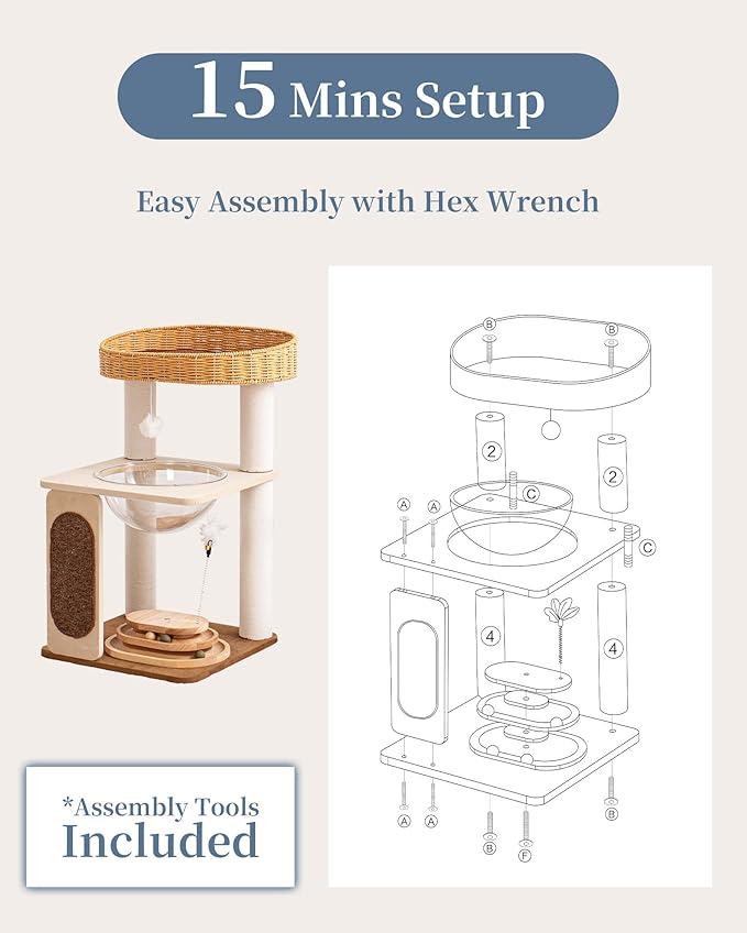 Modern Cat Tree for Large Cats, Modern Cat Tree Tower with Wide Shelves Cotton Scratching Posts, Super Sturdy Base, Cozy Perches, and Interactive Toys for Indoor Kittens 31-Inch