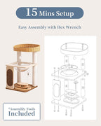 Modern Cat Tree for Large Cats, Modern Cat Tree Tower with Wide Shelves Cotton Scratching Posts, Super Sturdy Base, Cozy Perches, and Interactive Toys for Indoor Kittens 31-Inch