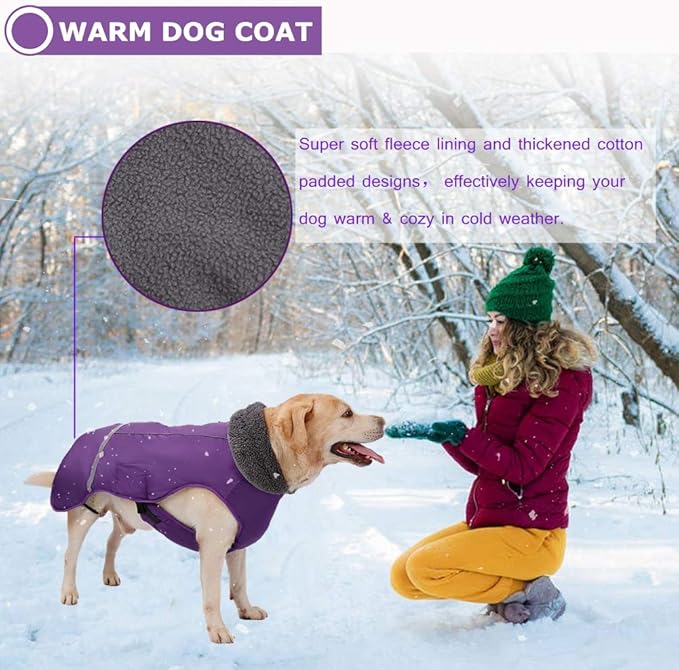 QBLEEV Warm Dog Coat - Reflective, Waterproof Winter Turtleneck Jacket for Cold Weather, Thick Fleece Snowsuit & Christmas Vest for Small to Large Dogs