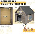 Small Dog House Indoor, Wooden Outdoor Dog House with Waterproof Roof, Chew-Proof Iron Frame, Doghouse Kennel Puppy Shelter for Small Medium Dogs,26" L x 34.6" W x 32" H