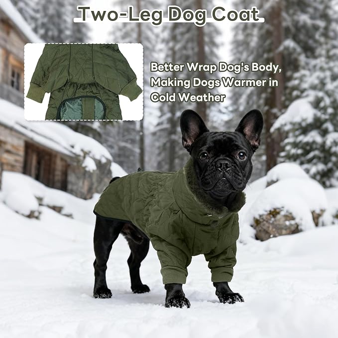 IDOMIK Dog Winter Coat for Large Dogs, Warm Dog Winter Jacket with Fleece High Collar, Zippered Cold Weather Coats for Dogs, Waterproof Doggy Snow Jacket Clothes,Green,3XL
