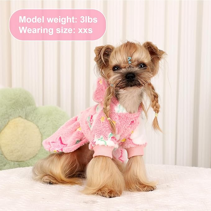Dog Sweaters for Small Dogs Girl Night Glow Dog Hoodie Warm Fleece Doggie Sweatshirt Cute Puppy Dress Winter Pet Sweaters Doggy Clothes Outfit Apparel for Chihuahua Yorkie, Rainbow, XS
