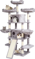 Cat Tree Tower 68.5" for Indoor Cats with 2 Condos, Scratching Posts, Hammocks & Perches, Multi-Level Cat Furniture with Sisal Posts & Plush Platforms, Supports Multiple Cats