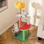Tangkula Fruit Cat Tree, Multi-Level Cute Cat Tower with Scratching Posts, Padded Top Perch, Strawberry Dangling Balls, Watermelon & Lemon Shaped Platform, Chic Cat Tree for Indoor Cats