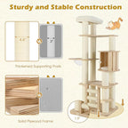 Tangkula 71” Tall Cat Tree, Multi-Layer Wood Cat Tower with Scratching Posts, Perch, Condo, Space Capsule, Ladder, Dangling Ball, Washable Cushions, Modern Cat Tree Tower for Indoor Cats Large Adult